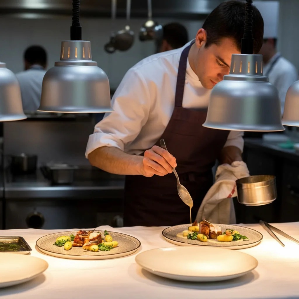 Cocinero dando los últimos detalles a una preparación